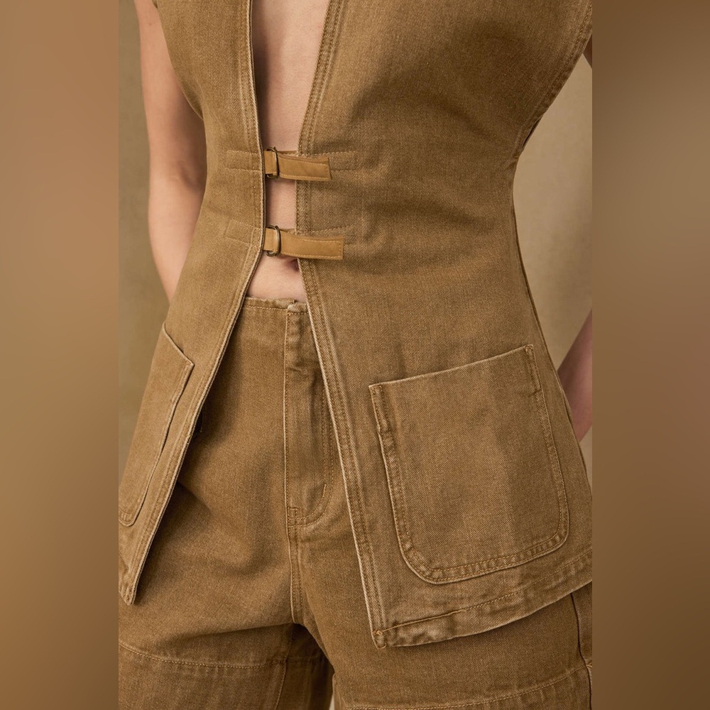 Chic Tan Vest with Buckle Accents - Picture 7 of 7